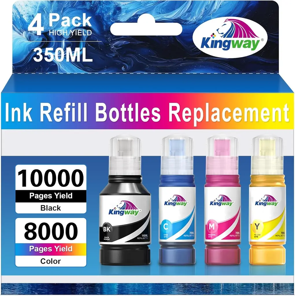 Pack encre compatible Epson EcoTank 502 – 4 couleurs 350 ml (noir 140 ml + cyan, magenta, jaune 70 ml)