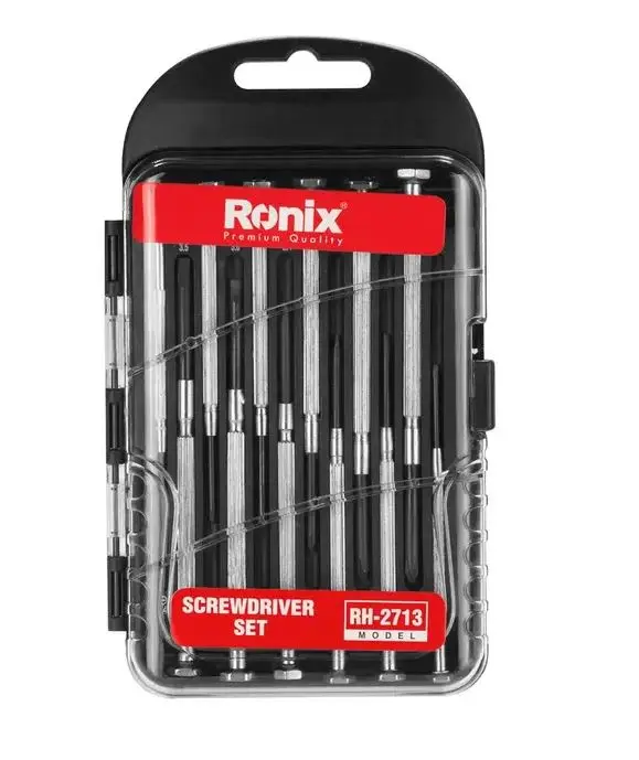 [RH-2713] RONIX Jeu de tournevis de précision à manche en acier (12 pièces) RH-2713