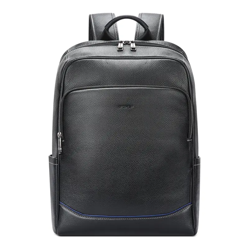 [121671A] Black leather backpack 15.6"