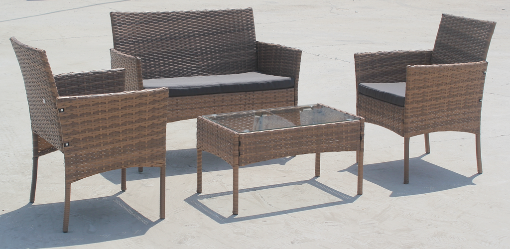 Salon de jardin Alizee en resine naturelle/coussins gris