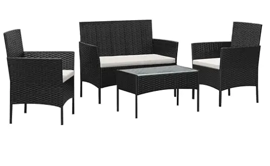 [SFS010-NB] Salon de jardin Alizée en résine noir/coussins blanc