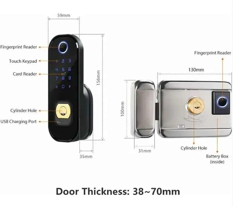 Double-sided fingerprint lock + Card + Key + TTc