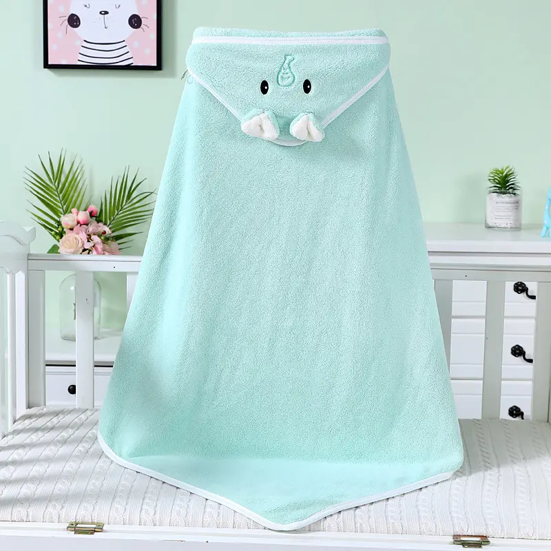 [YY-014/vert] Green Elephant Hooded Bath Towel