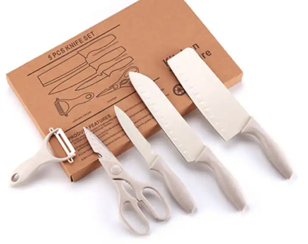 Set of 3 kitchen knives, scissors, vegetable-fruit peeler