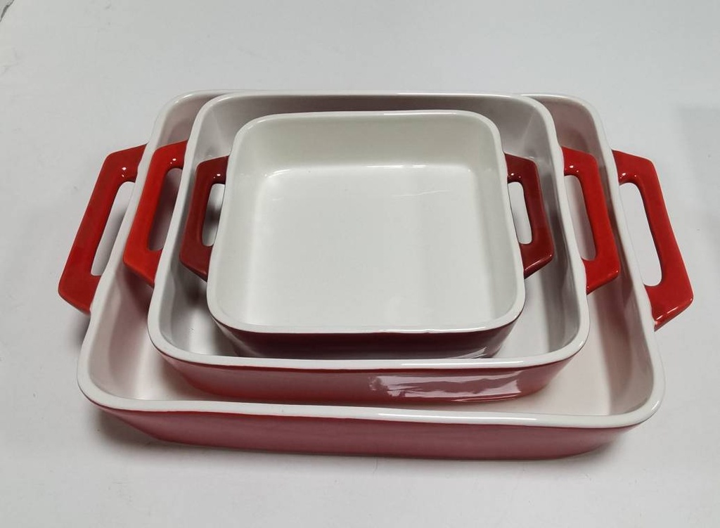 Set de 3 plats a four en ceramique rouge