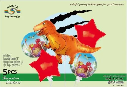 Set of 5 Dinosaur Helium Balloons