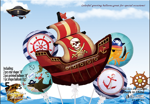 Set of 5 Pirate Helium Balloons