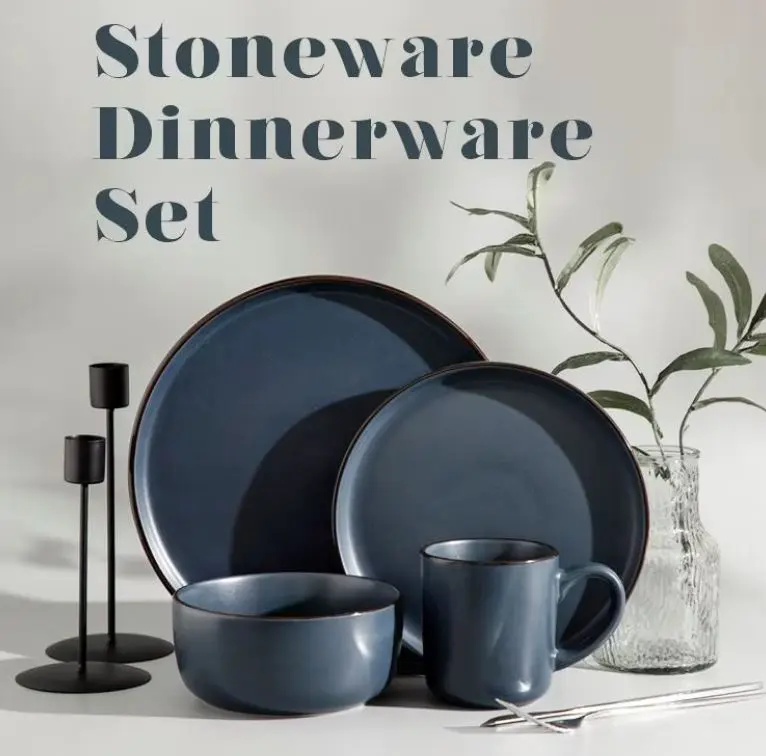 Set vaisselle grès 16 pièces gris