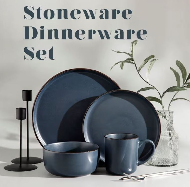 16PCS GREY STONEWARE DINNER SET