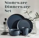 Grey stoneware tableware set, 16 pieces