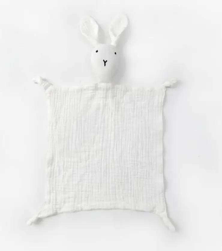 Doudou Lapin en mousseline de coton YY-001 (Blanc)