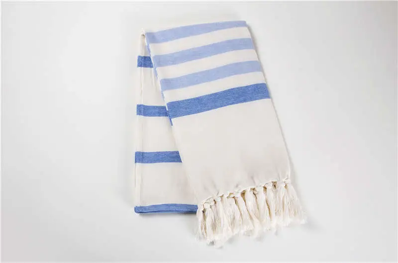 [RAY-BLEU] Fouta en coton (Rayures, Bleu)