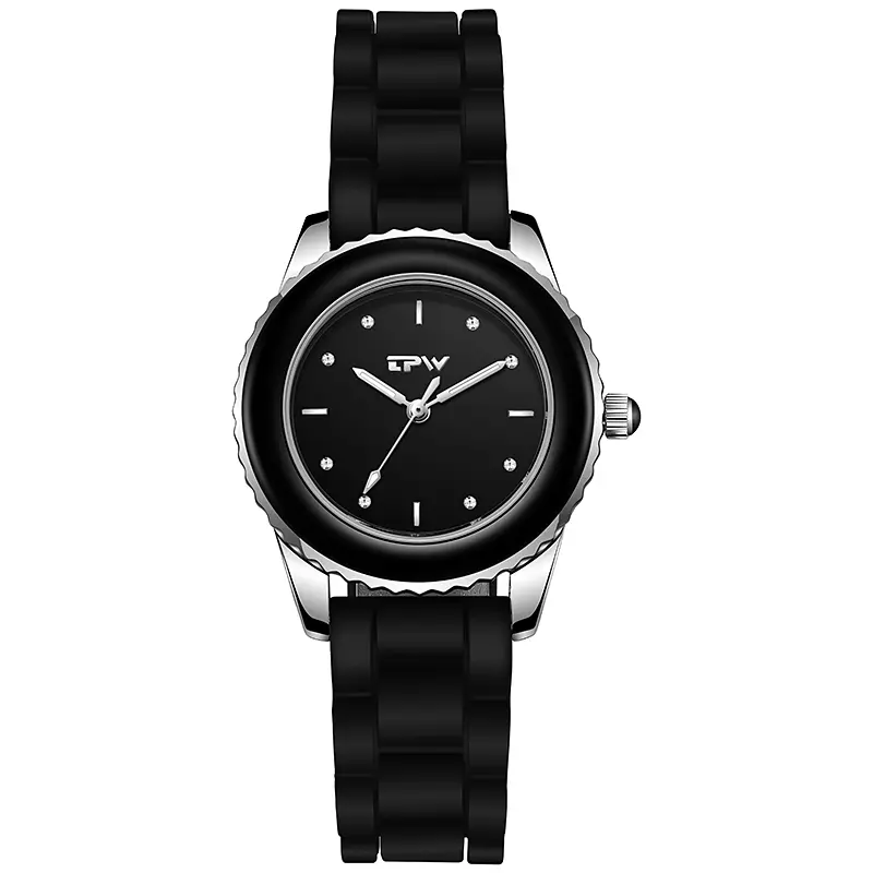 Montre à Quartz bracelet en silicone. Noir au blanc (Noir)