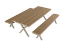 Table jardin & 2 bancs, Cadre aluminium et polywood