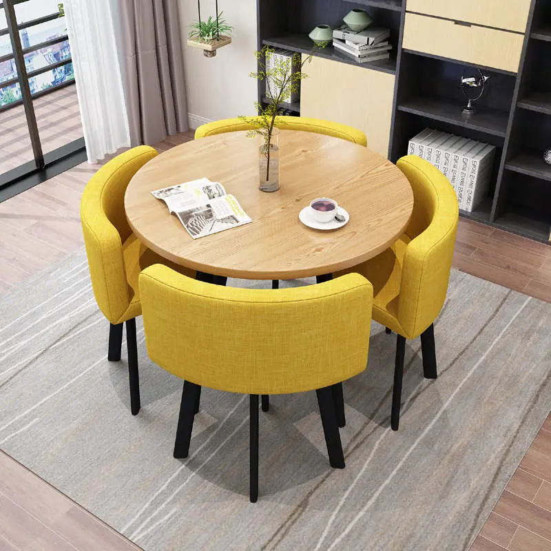 [DLC-RS001J] Round wooden table and 4 chairs (Jaune)