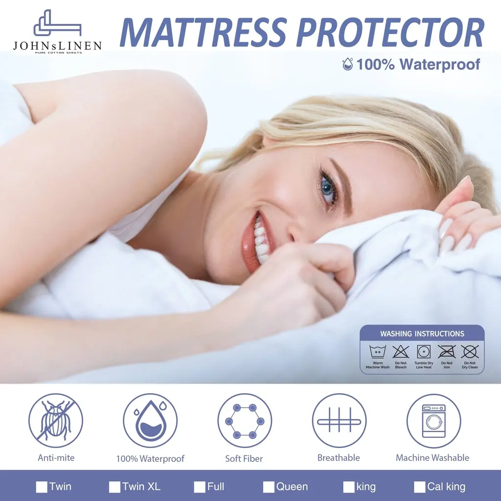 Waterproof Mattress Protector, Anti-Mite Breathable, 30cm Depth