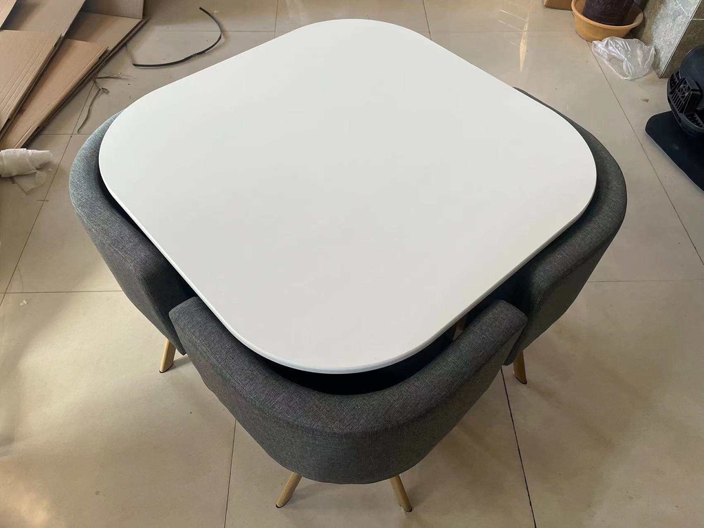 White square table and 4 chairs (2 boxes)