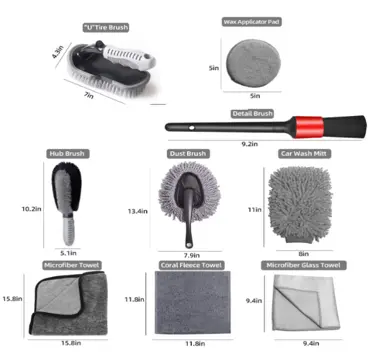 [AUTO0015] SET 9 PCE KIT DE NETTOYAGE DE VOITURE