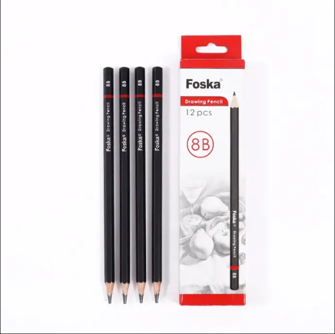 12PCS 8B CRAYON DE BOIS A DESSIN FOSKA