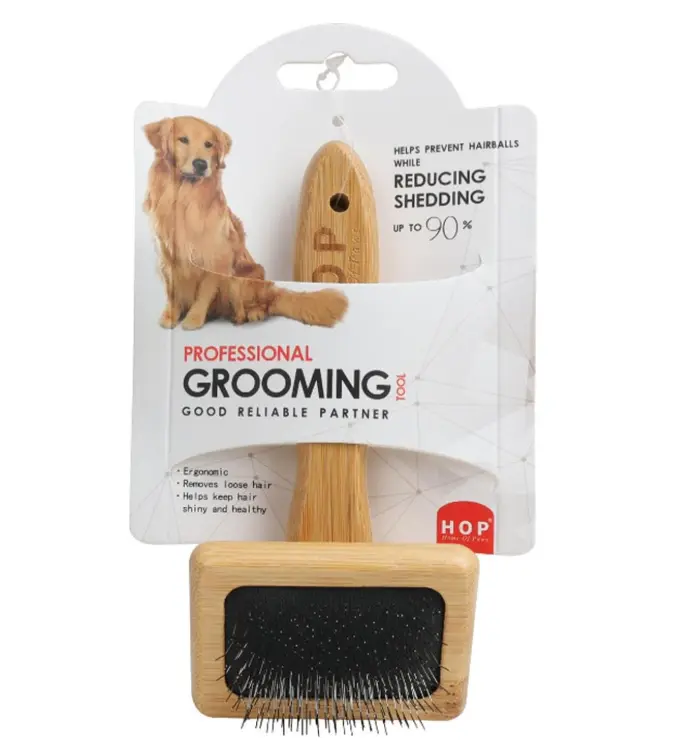 Professional dog grooming brush with wooden handle
