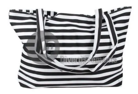 Striped marine beach bag in plastic fiber black/white striped