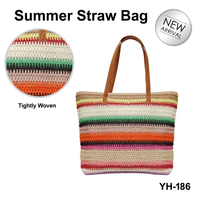 Summer straw bag 46 x 37 x 10 cm with built-in pouch