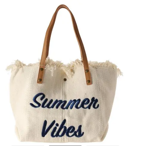 SAC DE PLAGE BOHO A franges crème clair TP11B
