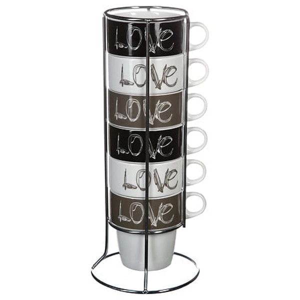 [118677] Rack of 6 m love mugs 26cl, multi-colored