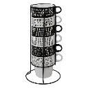 Rack 6 mugs m ethnik 26cl, noir & blanc