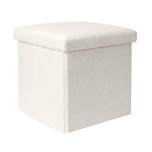 [HD0058] Coffre pouf pliable bouclette blanc