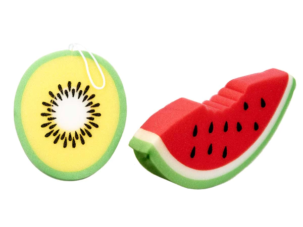 Fruit-shaped bath sponge, 2 assorted colors