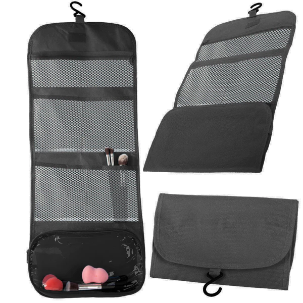 Folding travel cosmetic bag with hanging hook, 64x26 cm