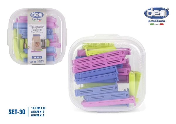 Set of 30 pliers for closing bags with box