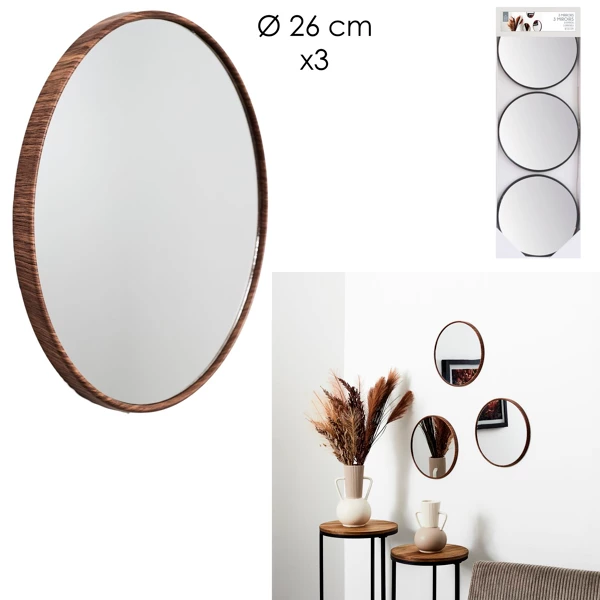 [HD0377] Miroir toronto imitation bois d 26cm x3