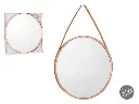 [82001] Round Mirror with Bronze Faux Leather Handle, 45 cm