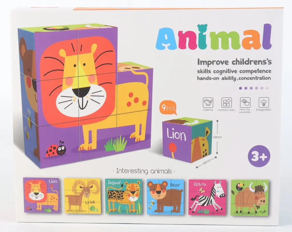 ANIMAL JIGSAW BLOCKS- 6 IN 1 CUBE PUZZLE