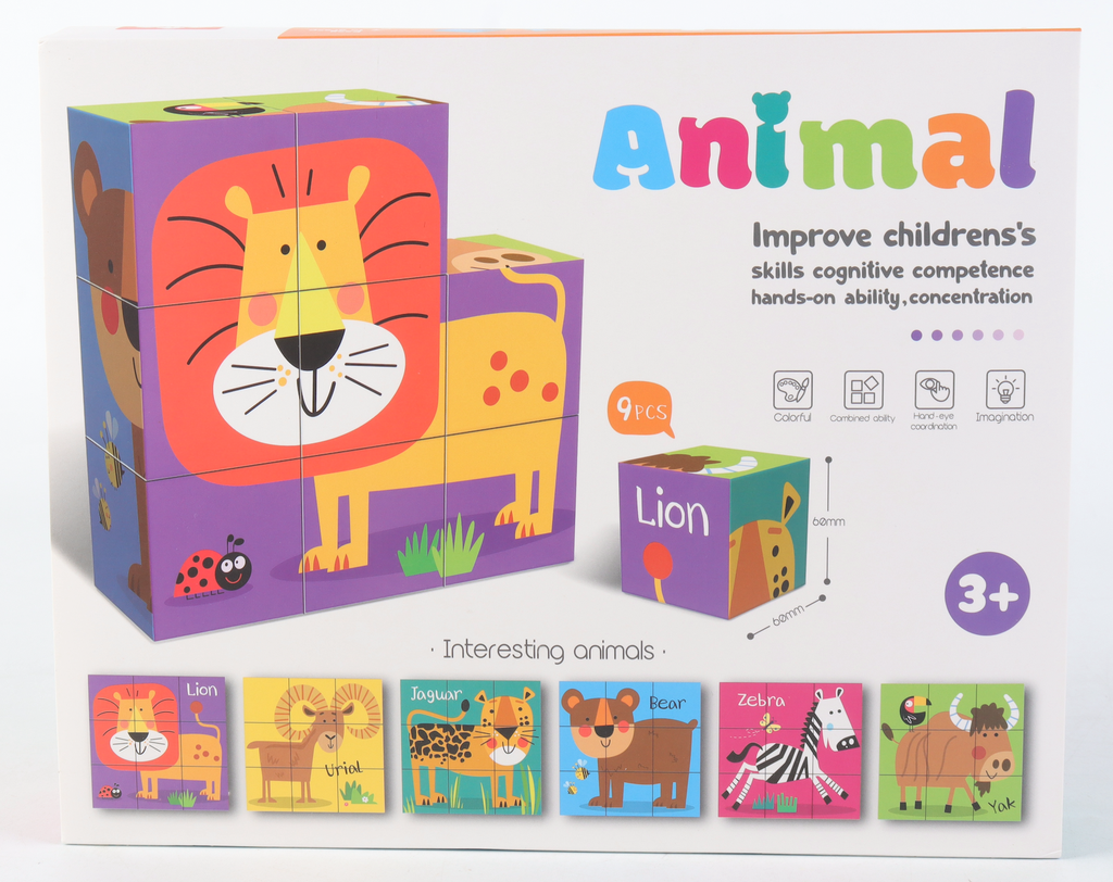 ANIMAL JIGSAW BLOCKS- PUZZLE CUBE 6 EN 1