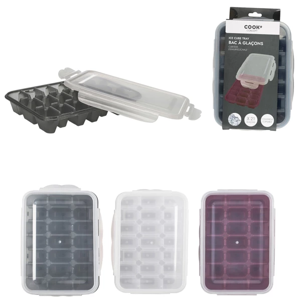 Ice cube tray with snap-on lid x21, 3-fold