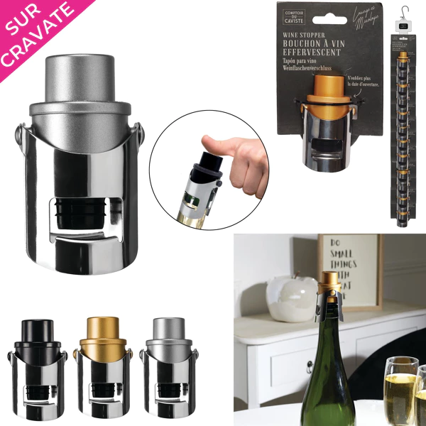 Sparkling wine stopper, steel, 3 assorted colors