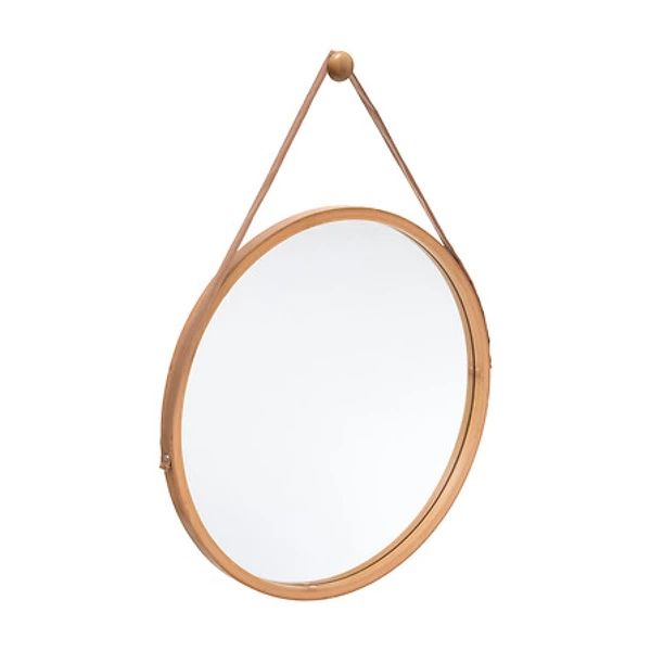 [160830B] Round bamboo leather wall mirror D38, beige