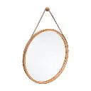 [160830B] Round bamboo leather wall mirror D38, beige