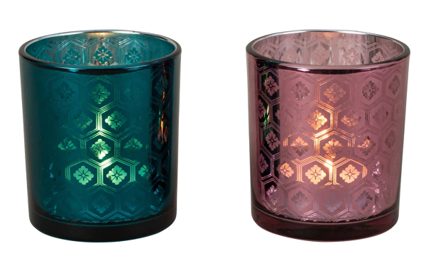 Purple glass and oil tealight holder H8cm - D7cm