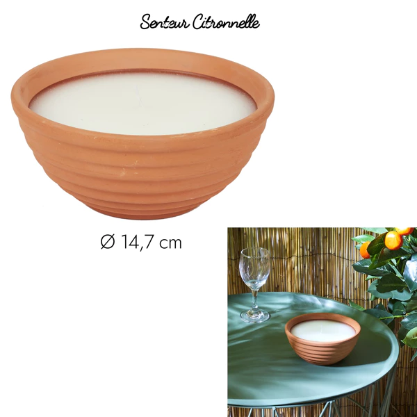 Terracotta citronella scented candle D14.7cm