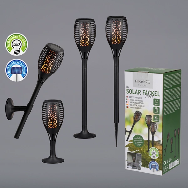 Torche solaire à LED, véritable flamme