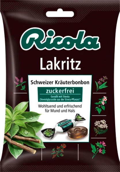 Ricola réglisse sans sucre, sachet 75g