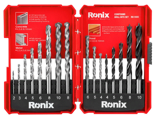 RONIX RH-5583 COMPOUND DRILL BIT SET 16 PIECES