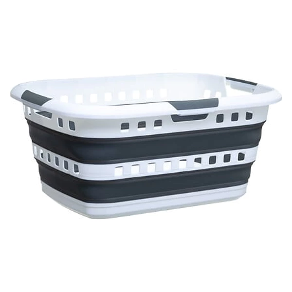 [164585] Retractable laundry basket 45l white/gray
