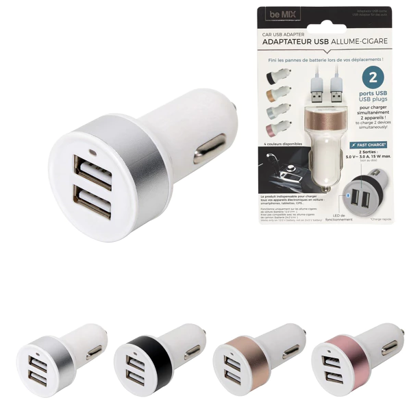 chargeur double usb allume-cigare 3a voiture