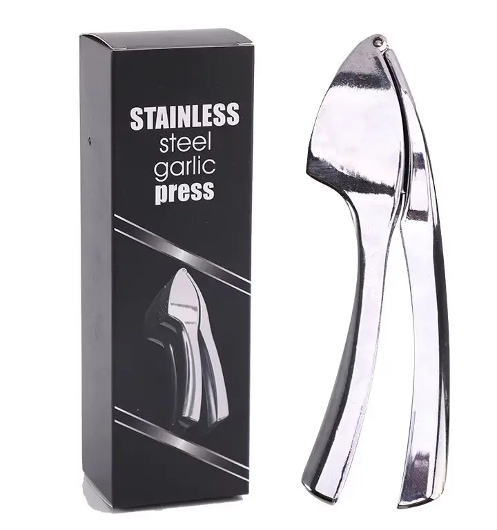 Stainless steel garlic press with ergonomic handle