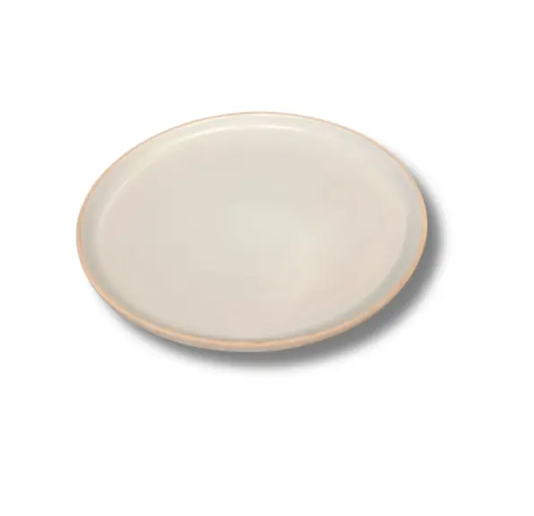 Beige/white plate with high rim D: 8"
